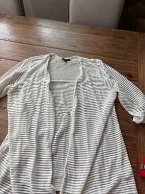 Alfani Cream Open-Front Sheer Stripe Cardigan